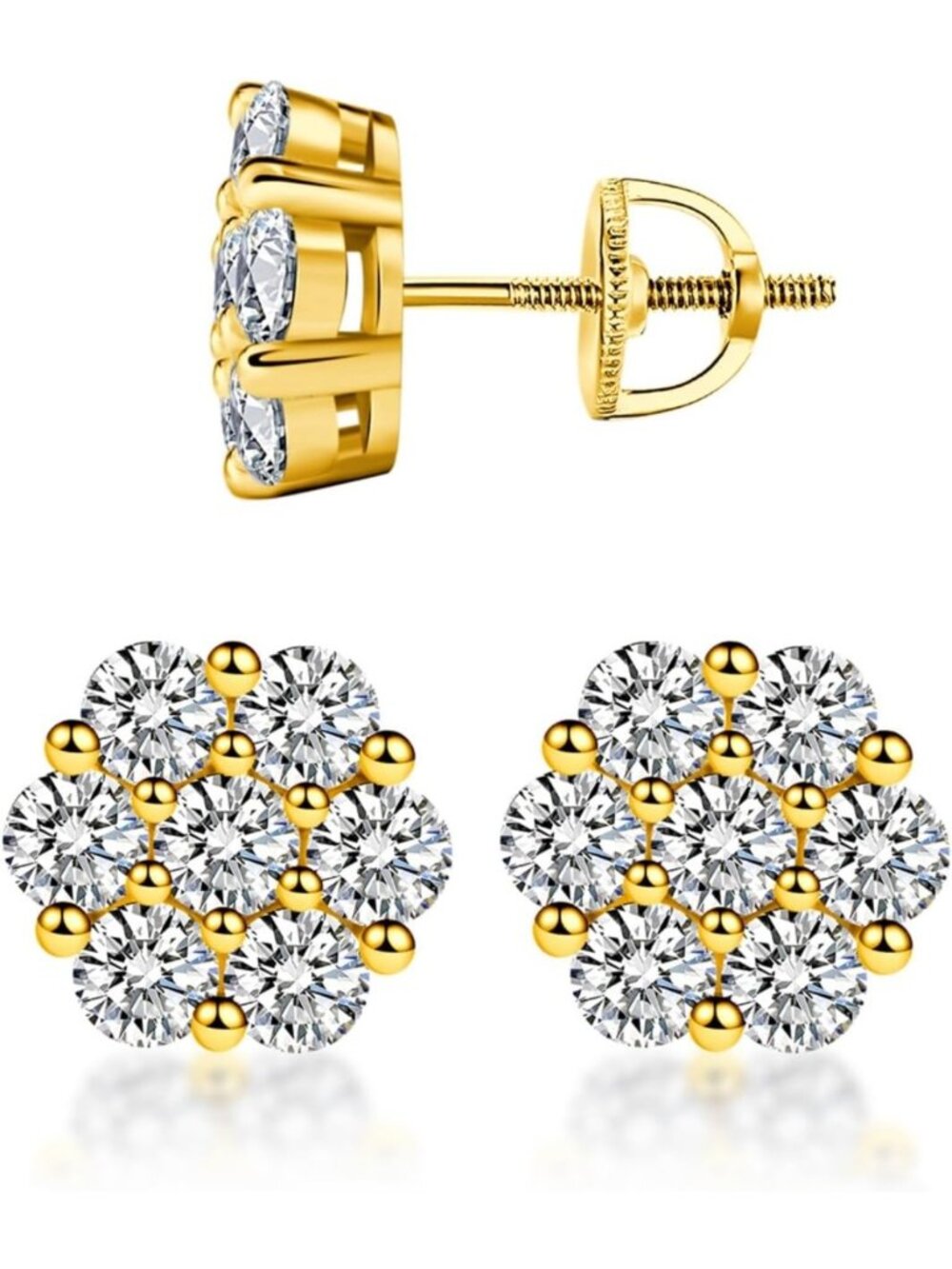 Elegant Flower Stud Earrings in 925 Sterling Silver with Moissanite Sparkle
